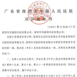 廣東深圳中級法院應訴通知書及舉證通知書